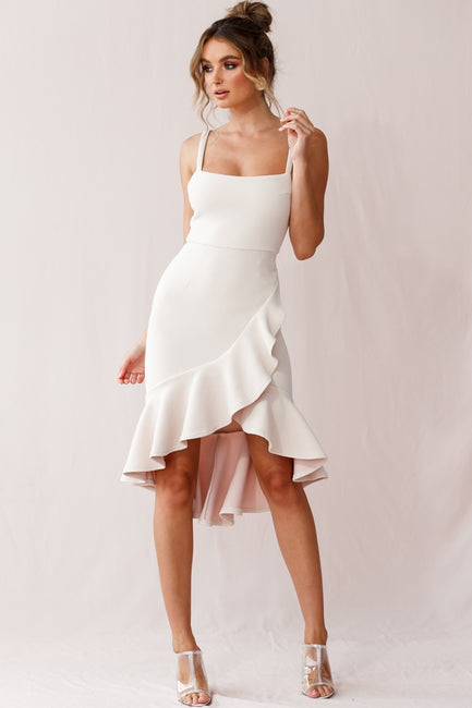 Shop the Cartagena High-Low Asymmetric Salsa Dress Beige | Selfie Leslie