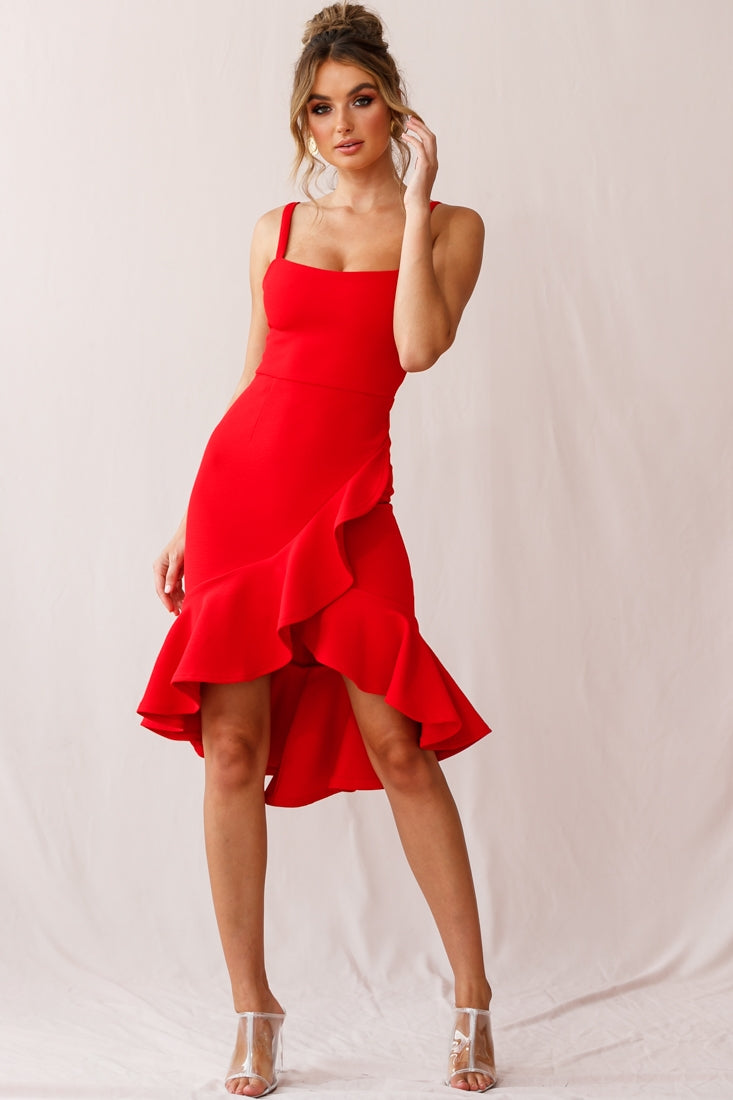 Shop the Cartagena High-Low Asymmetric Salsa Dress Red | Selfie Leslie