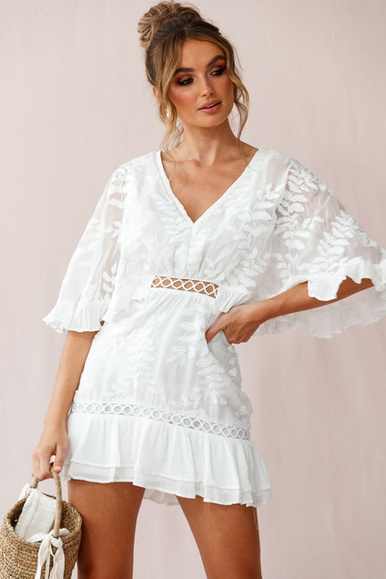 Shop the Caspar Leafy Embroidered Dress White | Selfie Leslie