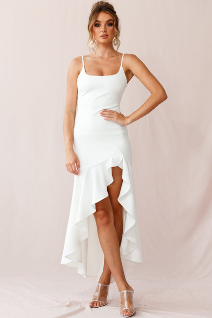 Shop the Emoji Asymmetrical Hemline Dress White | Selfie Leslie