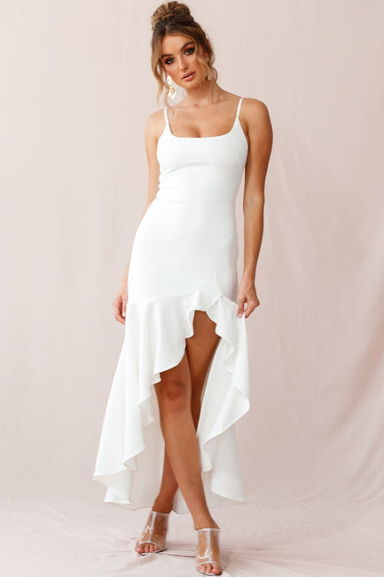 Shop the Emoji Asymmetrical Hemline Dress White | Selfie Leslie