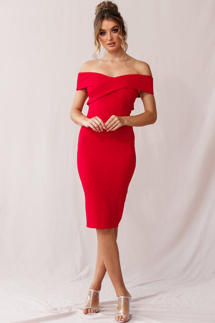 Shop the Corrine Elegant Off The Shoulder Bodycon Dress Red | Selfie Leslie