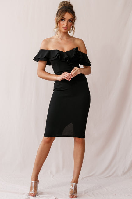 Shop the Rossi Ruffled Off The Shoulder Bodycon Dress Black | Selfie Leslie