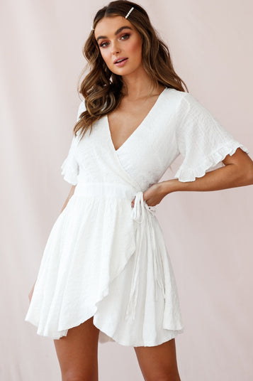 Shop the Cara Frill Trim Wrap Dress White | Selfie Leslie