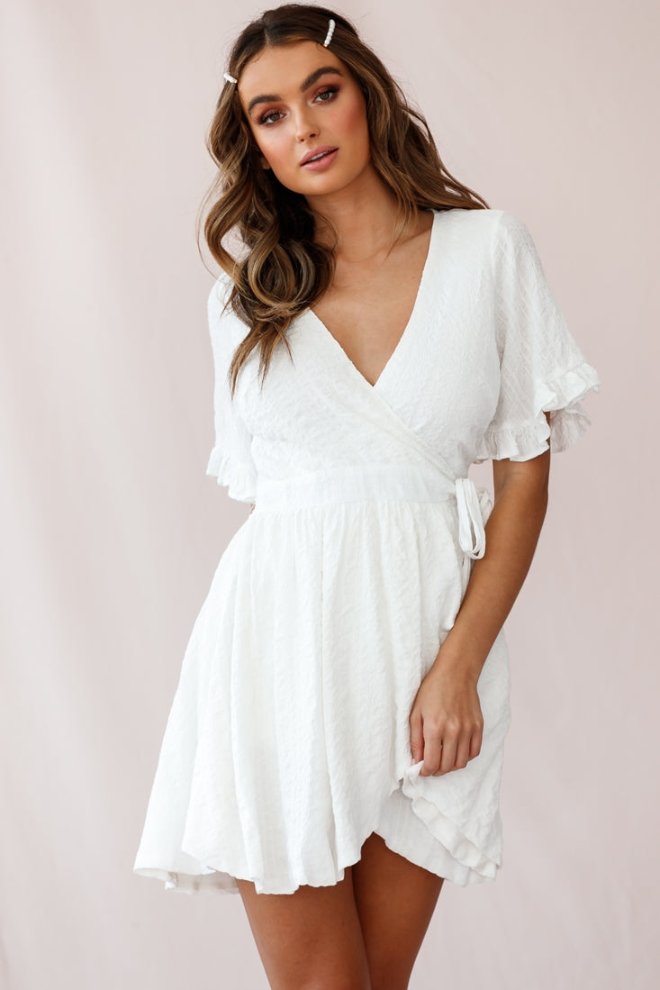 Shop the Cara Frill Trim Wrap Dress White | Selfie Leslie