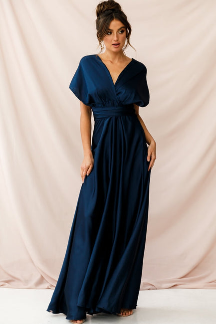 Shop the Ariana Multiway Mid Sleeve Maxi Dress Navy | Selfie Leslie