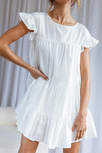 Shop the Hyacinth Ruffle Sleeve Smock Dress White | Selfie Leslie