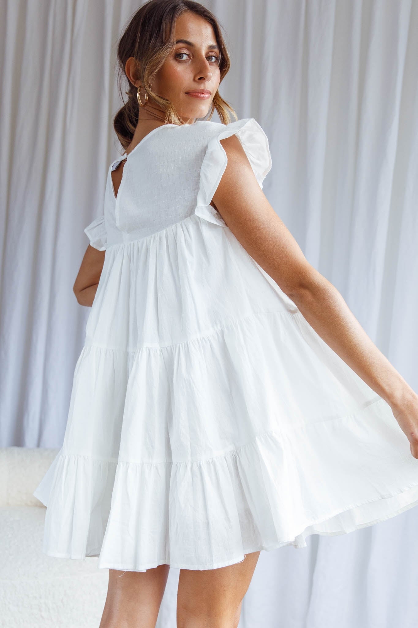 Shop the Hyacinth Ruffle Sleeve Smock Dress White | Selfie Leslie