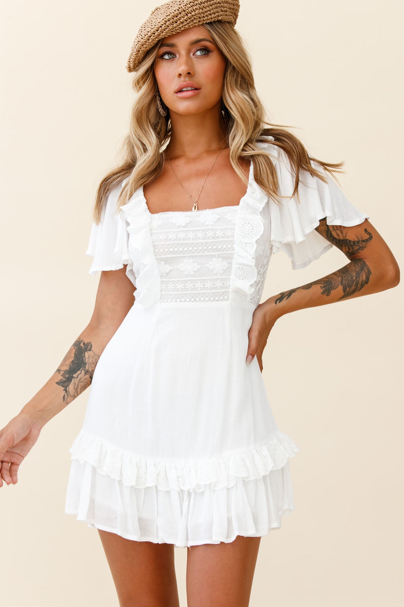 Shop the Say You Love Me Embroidery and Frill Detail Dress White | Selfie  Leslie