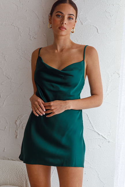 Shop the Xanadu Cowl Neck Slip Dress Forest Green | Selfie Leslie