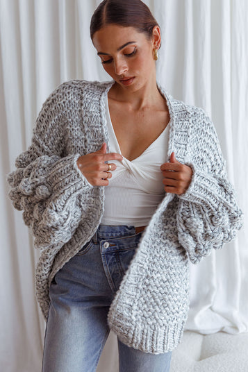 Shop The Moscow Chunky Knit Oversized Cardigan Marble 