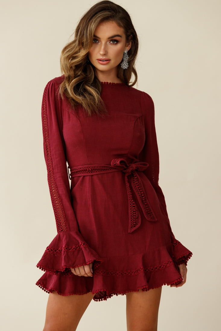 Shop the Aspley Flare Cuff Waist Tie Dress Antique Rose | Selfie Leslie