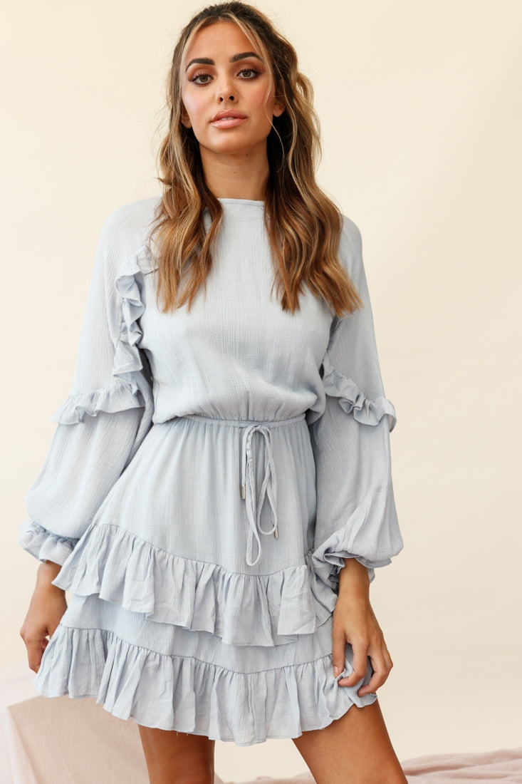 Shop the Best Wishes Long Sleeve Frill Detail Dress Grey | Selfie Leslie