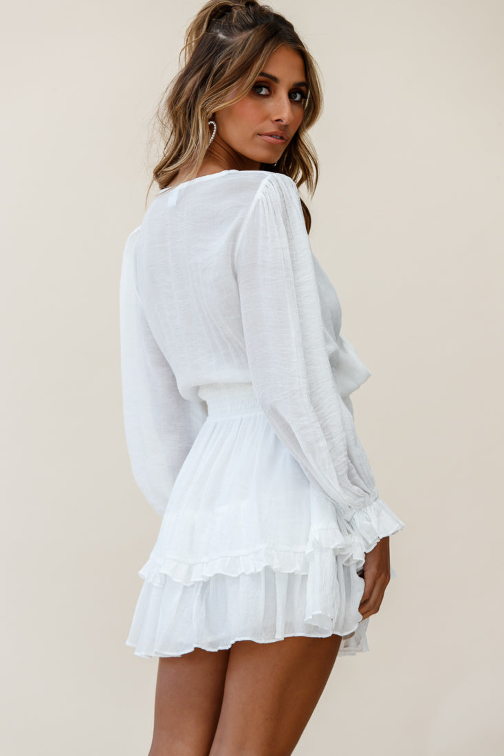 Shop the Anthea Bow-Tie Front Layered Frill Dress White | Selfie Leslie