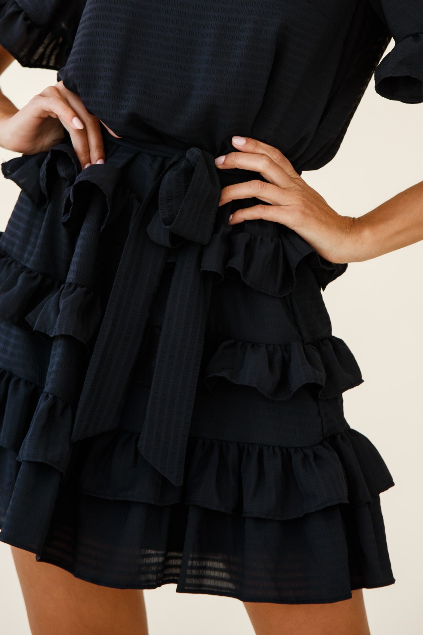 Shop the Zipporah Black | Layered Short Leslie Sleeve Selfie Dress Ruffle