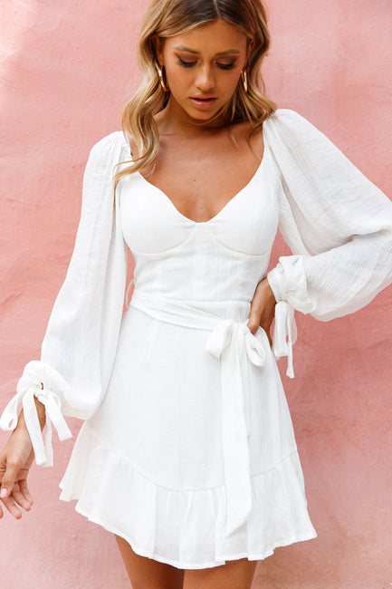 Shop the Make Memories Balloon Sleeve Molded Bust Dress White | Selfie ...