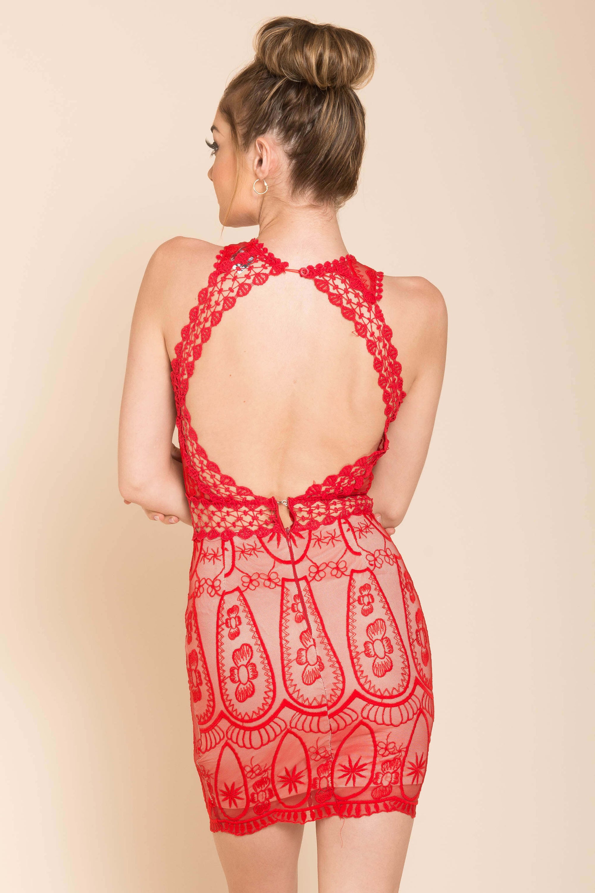 Shop the Paris Lacey Bodycon Dress Red Selfie Leslie