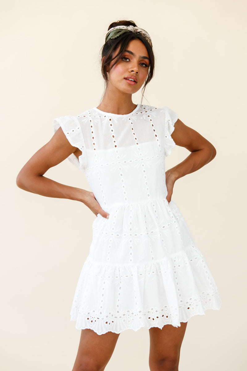 Shop the Louise Cap Sleeve Eyelet Embroidery Dress White | Selfie Leslie