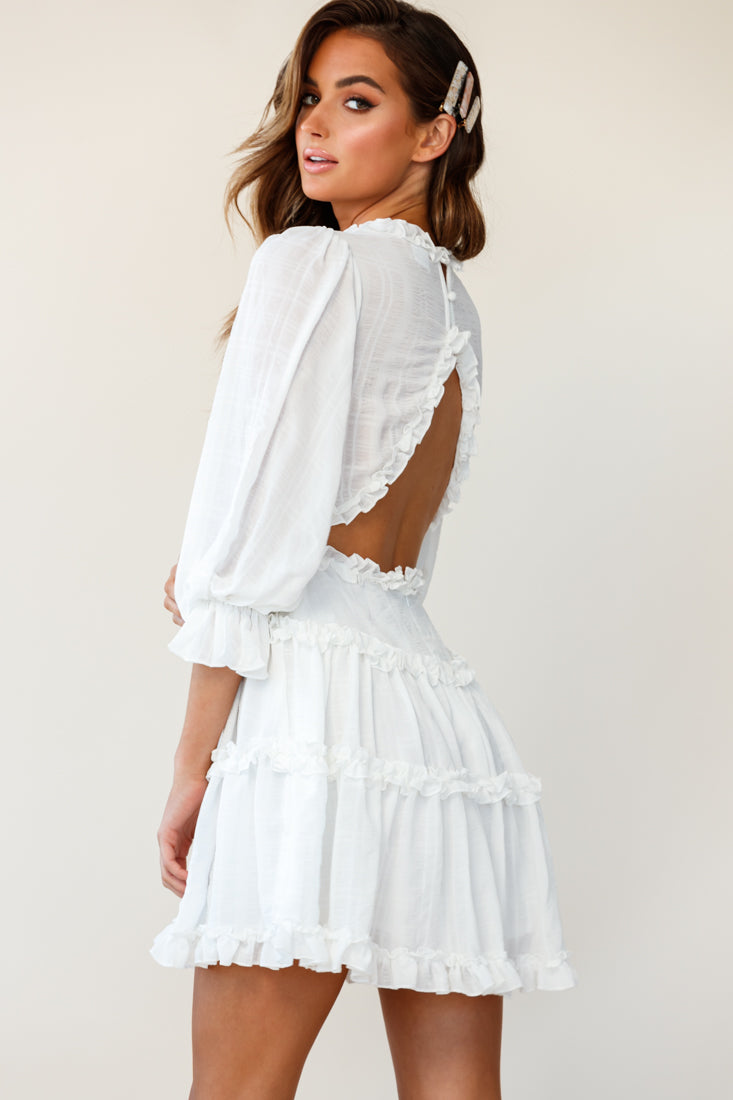 Shop the Laney Cutout Back Balloon Sleeve Dress White | Selfie Leslie