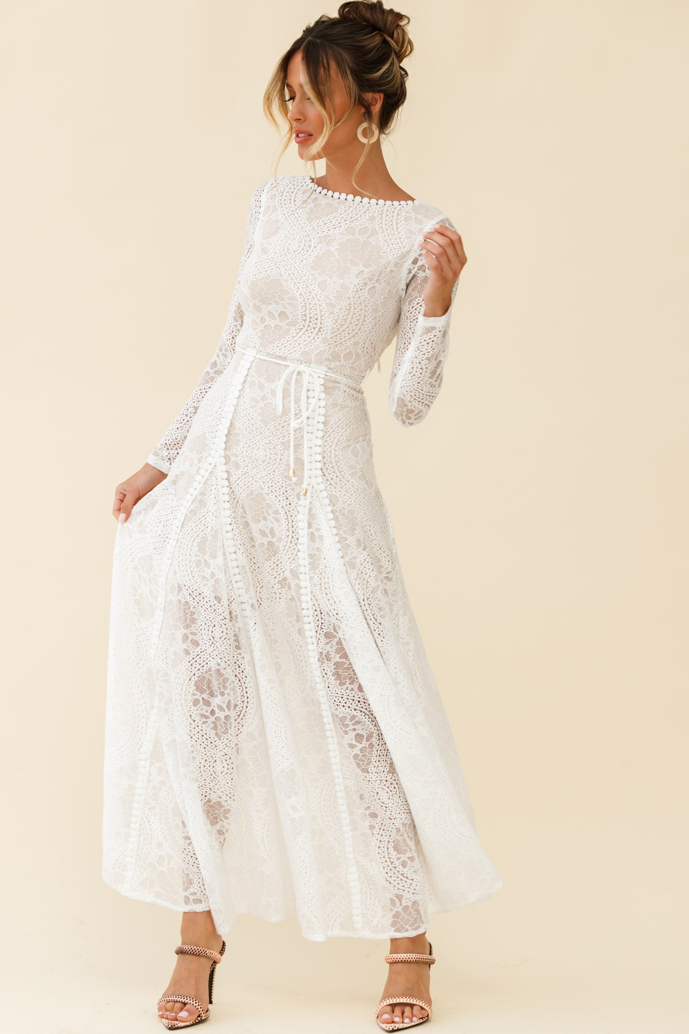 Palm Springs Lace Overlay Maxi Dress White - L