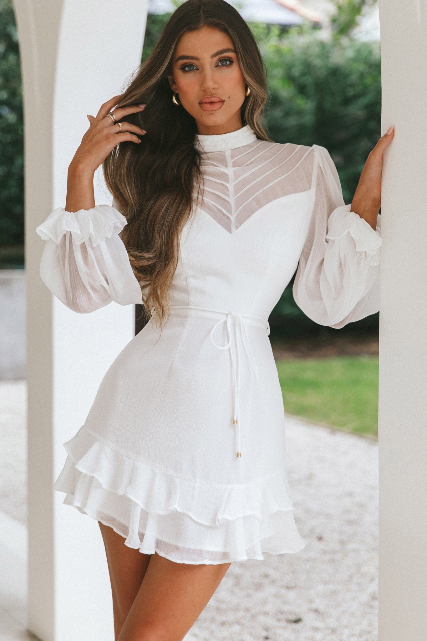 Shop the Lark High Neck Balloon Sleeve Dress White | Selfie Leslie