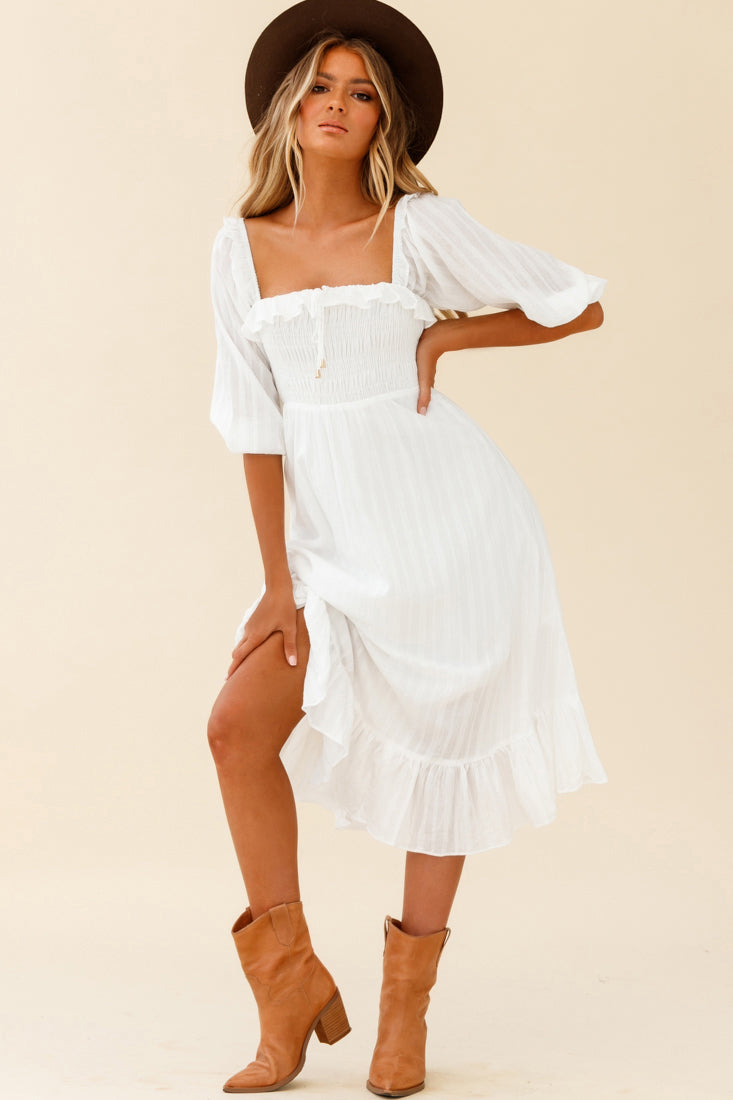 Off shoulder shirred dress hotsell