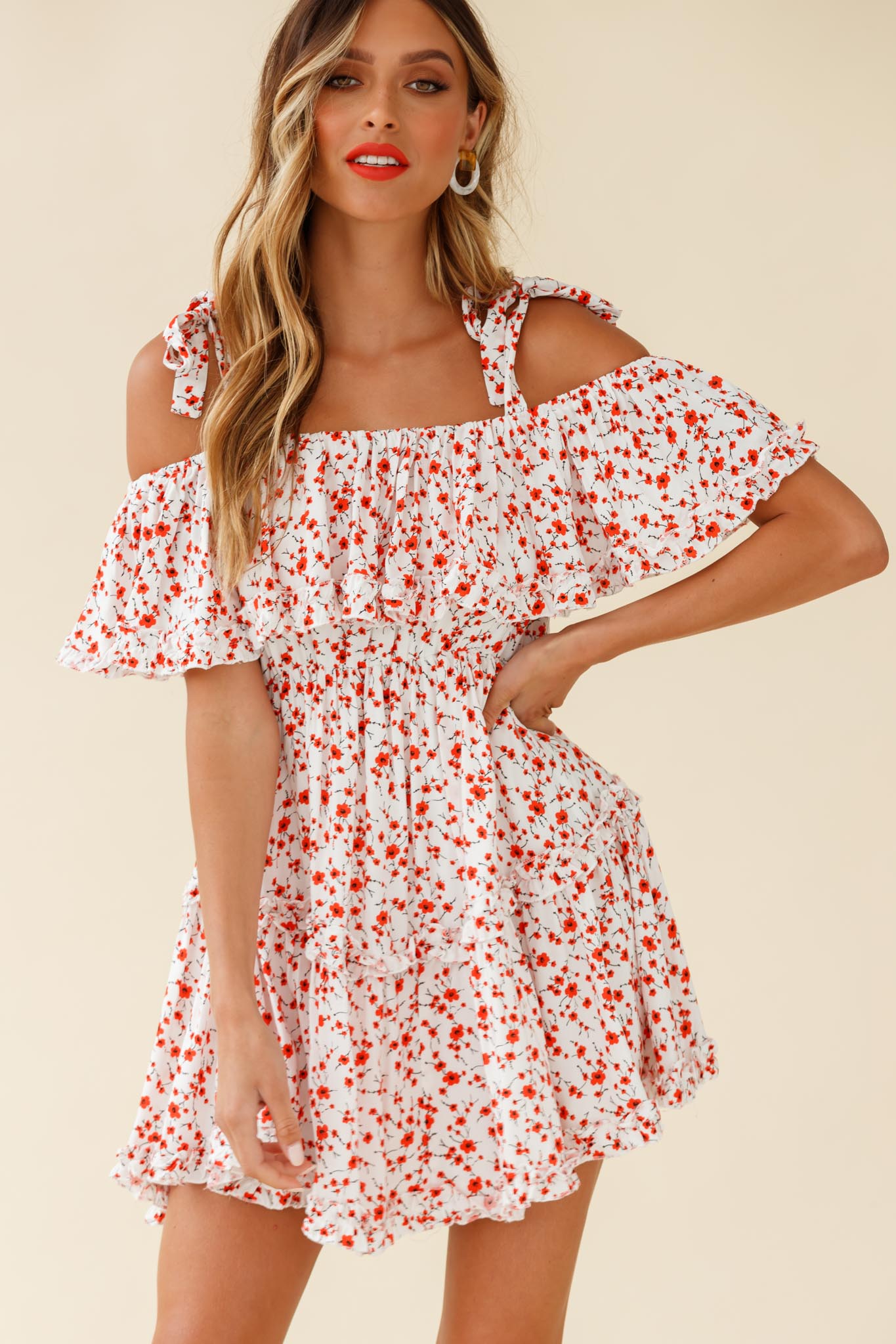 Bardot floral shops frill dress