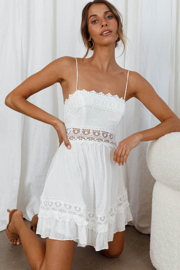 Shop the Desert Nights Crochet Lace Trim Tied Back Sun Dress White ...