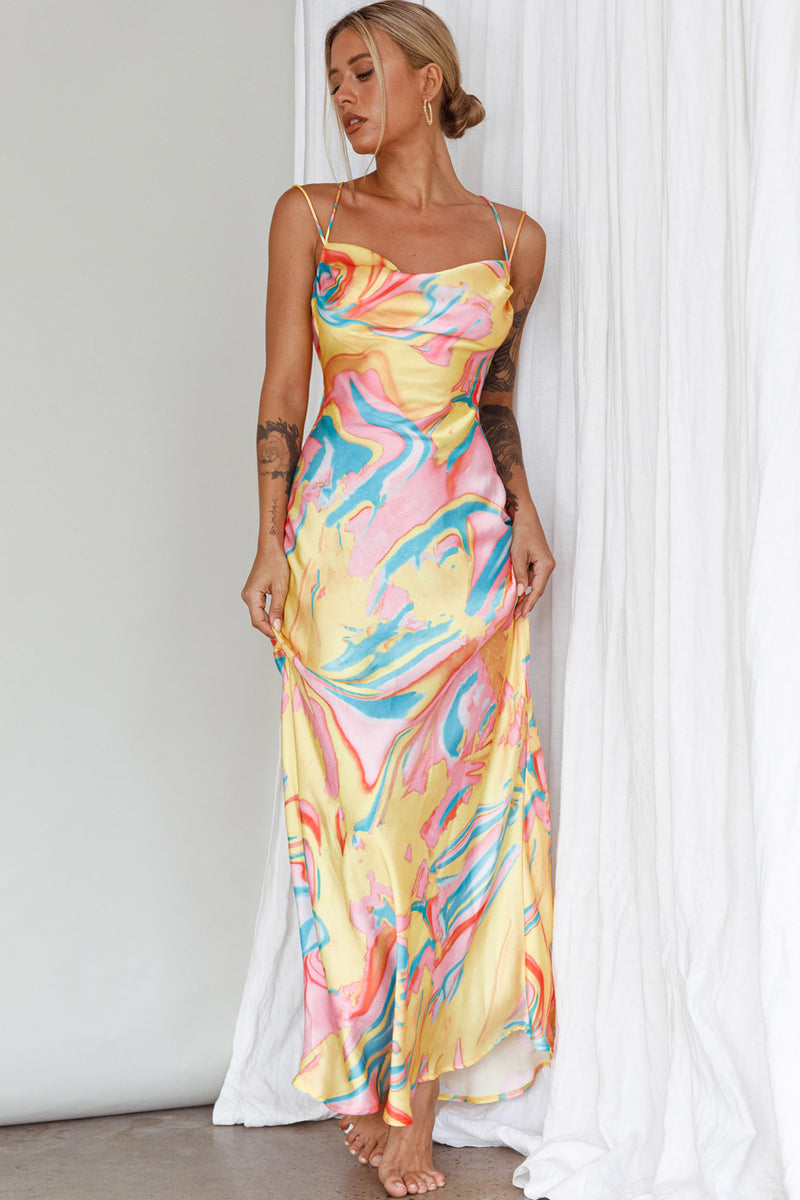 Shop the Moment With You Ruched Bust Midi Dress Swirl Yellow/Green ...