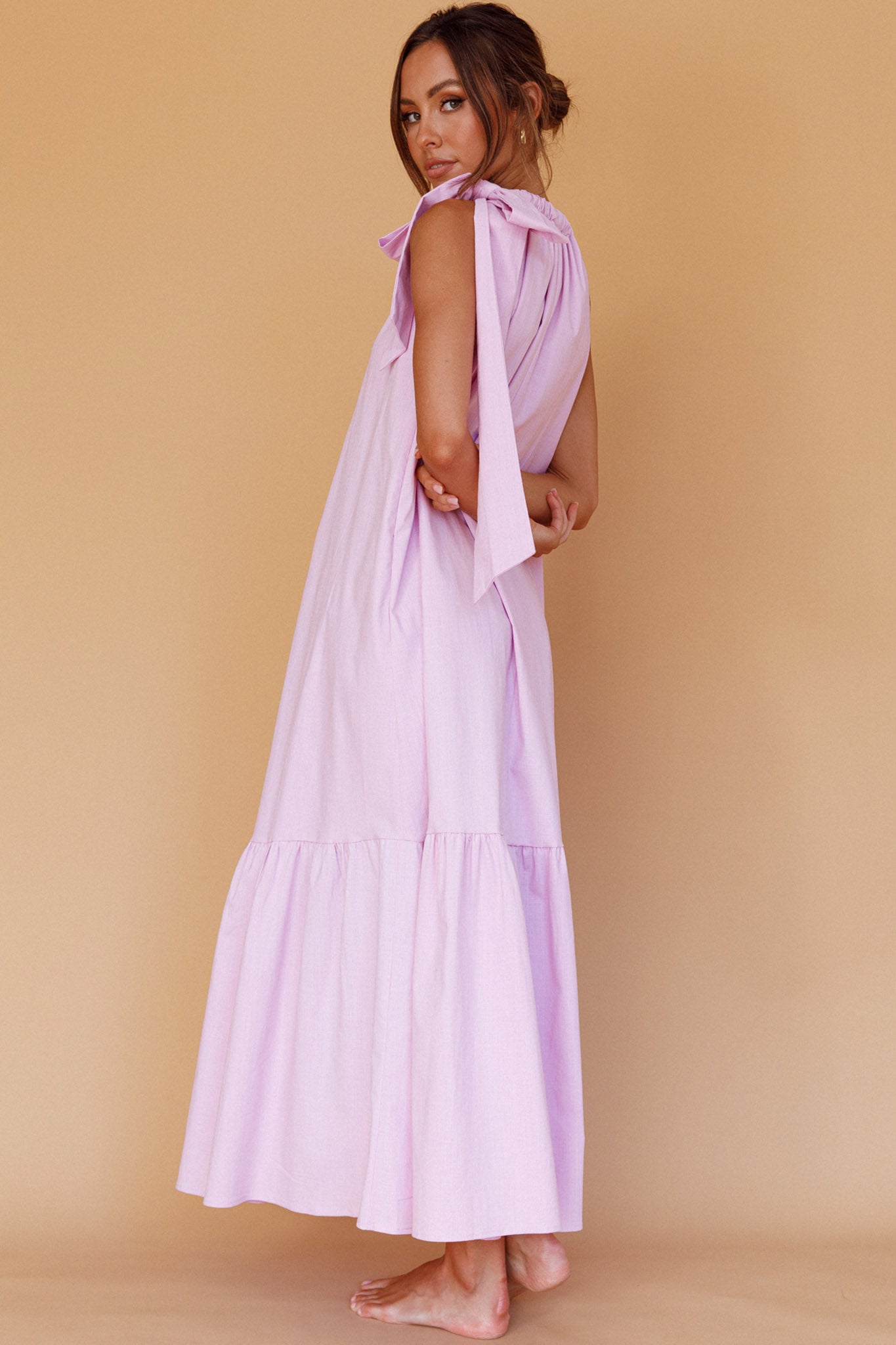 Shop the Cruise Shoulder Tie Maxi Dress Lilac | Selfie Leslie