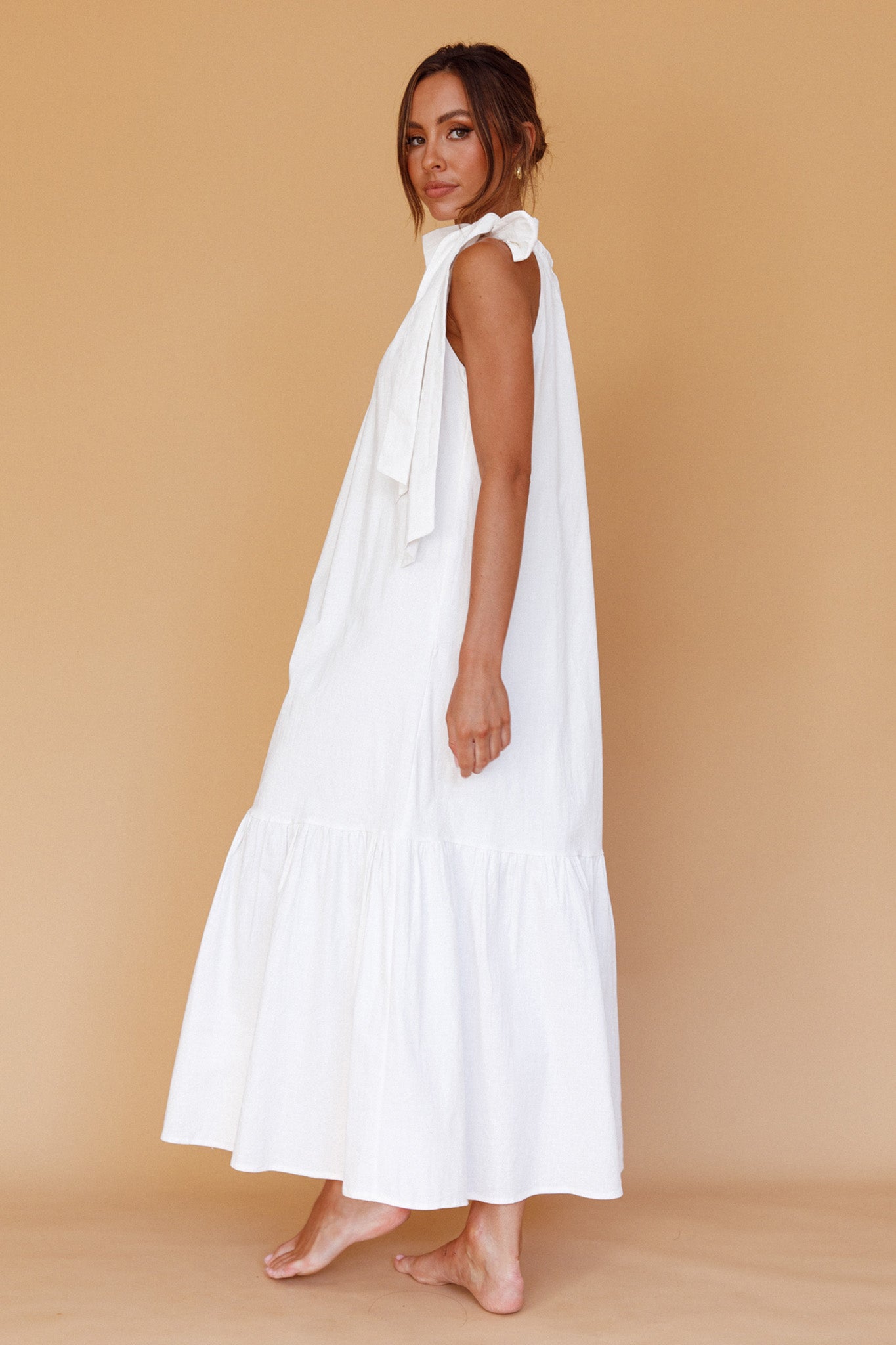 Shop the Cruise Shoulder Tie Maxi Dress White | Selfie Leslie