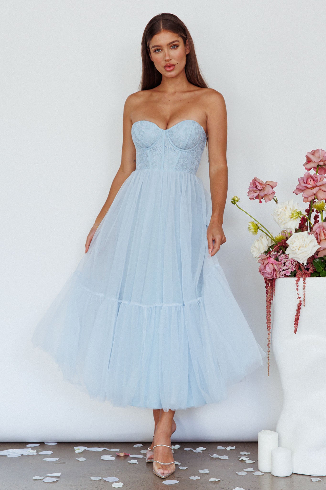 Shop the Dancing With Me Sweetheart Tulle Midi Dress Blue | Selfie Leslie