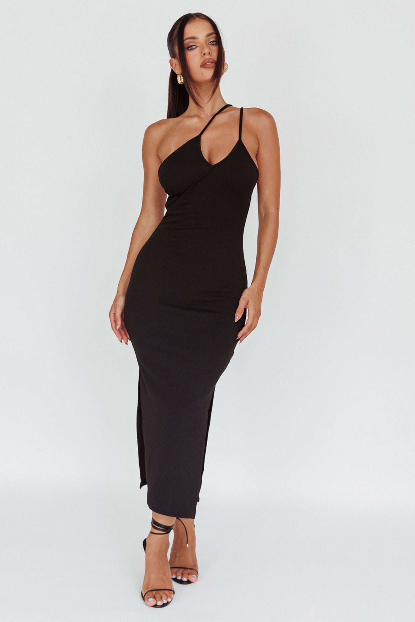 Shop the Planets Align Double Strap Midi Dress Black | Selfie Leslie