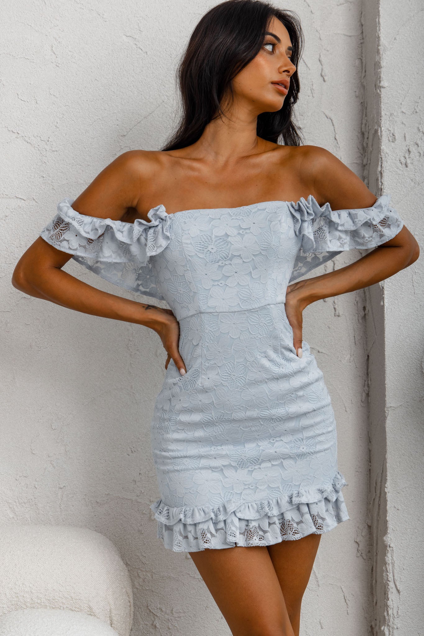 Off shoulder clearance lace bodycon dress