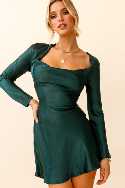 Shop the Solstice Long Sleeve Cowl Neck Mini Dress Forest Green ...