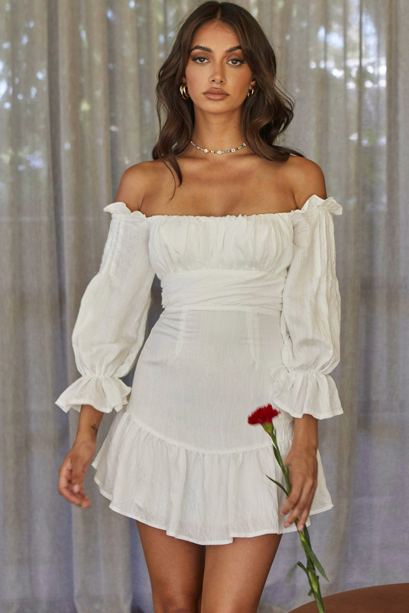 Shop the By My Side Off-Shoulder Balloon Sleeve Dress White | Selfie Leslie