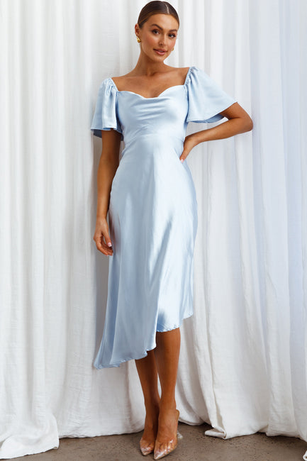 Shop the Grayson Tied Back Asymmetrical Midi Dress Steel Blue | Selfie ...