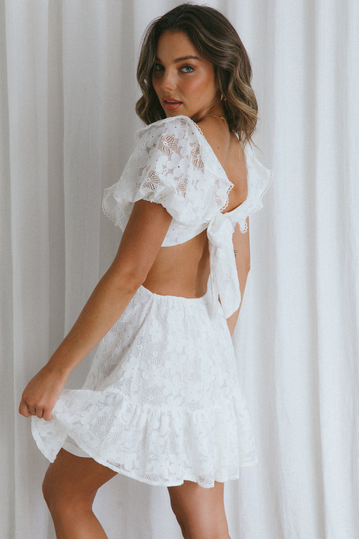 White lace orders cut out dress