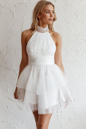 Shop the Andria Halterneck Tulle Mini Dress White | Selfie Leslie
