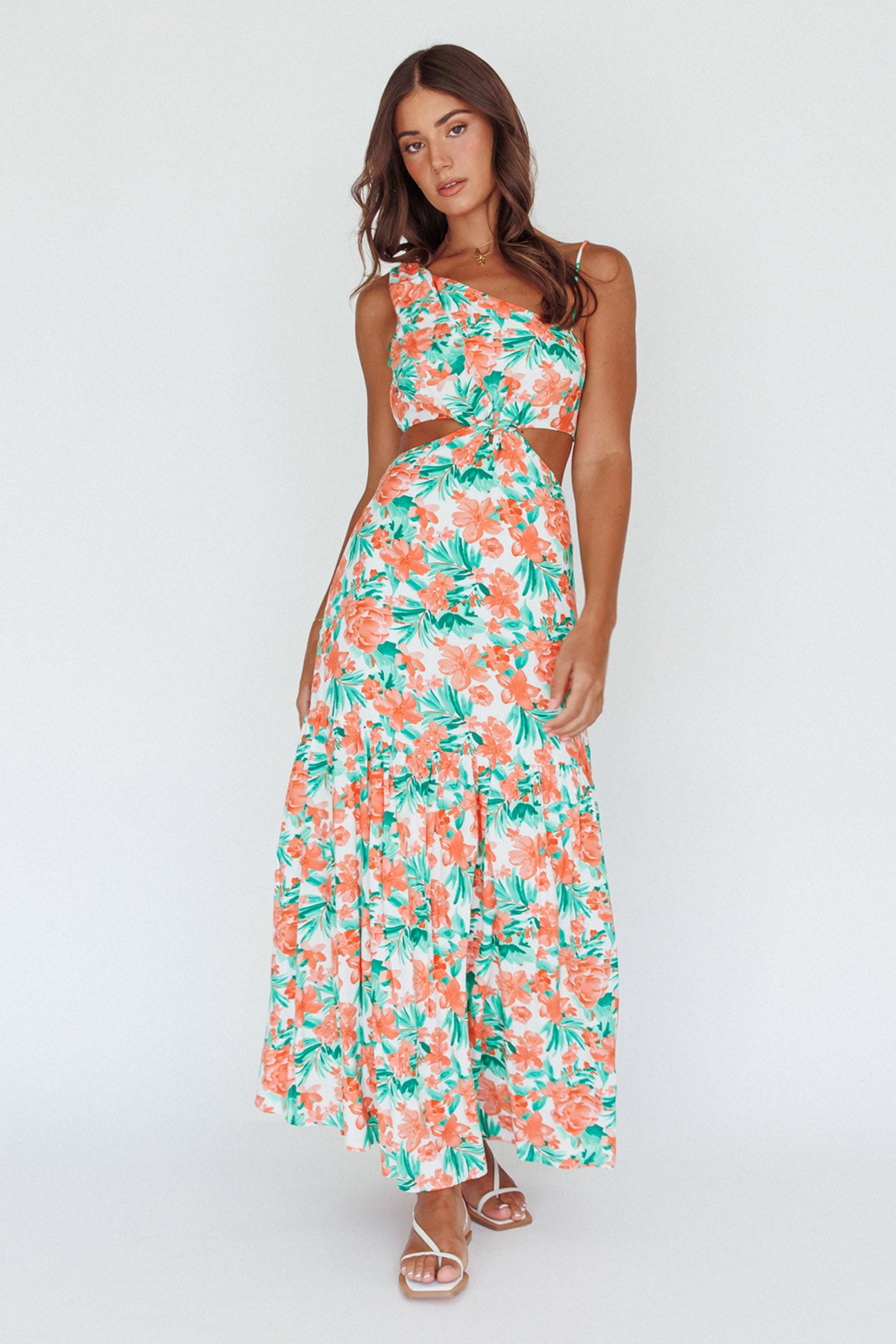 Evening Breeze Cut-Out Waist Maxi Dress Floral Orange