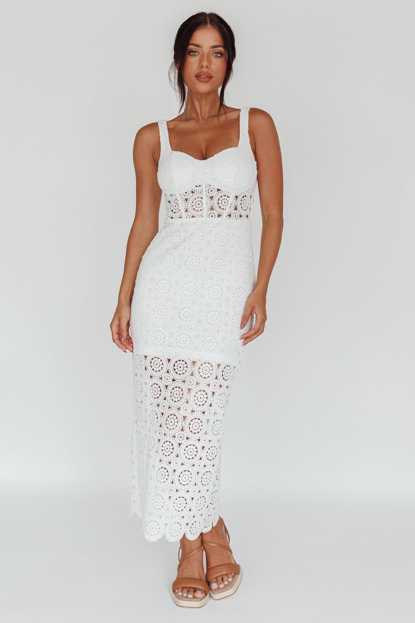 Shop the Milano Crochet Lace Midi Dress White | Selfie Leslie