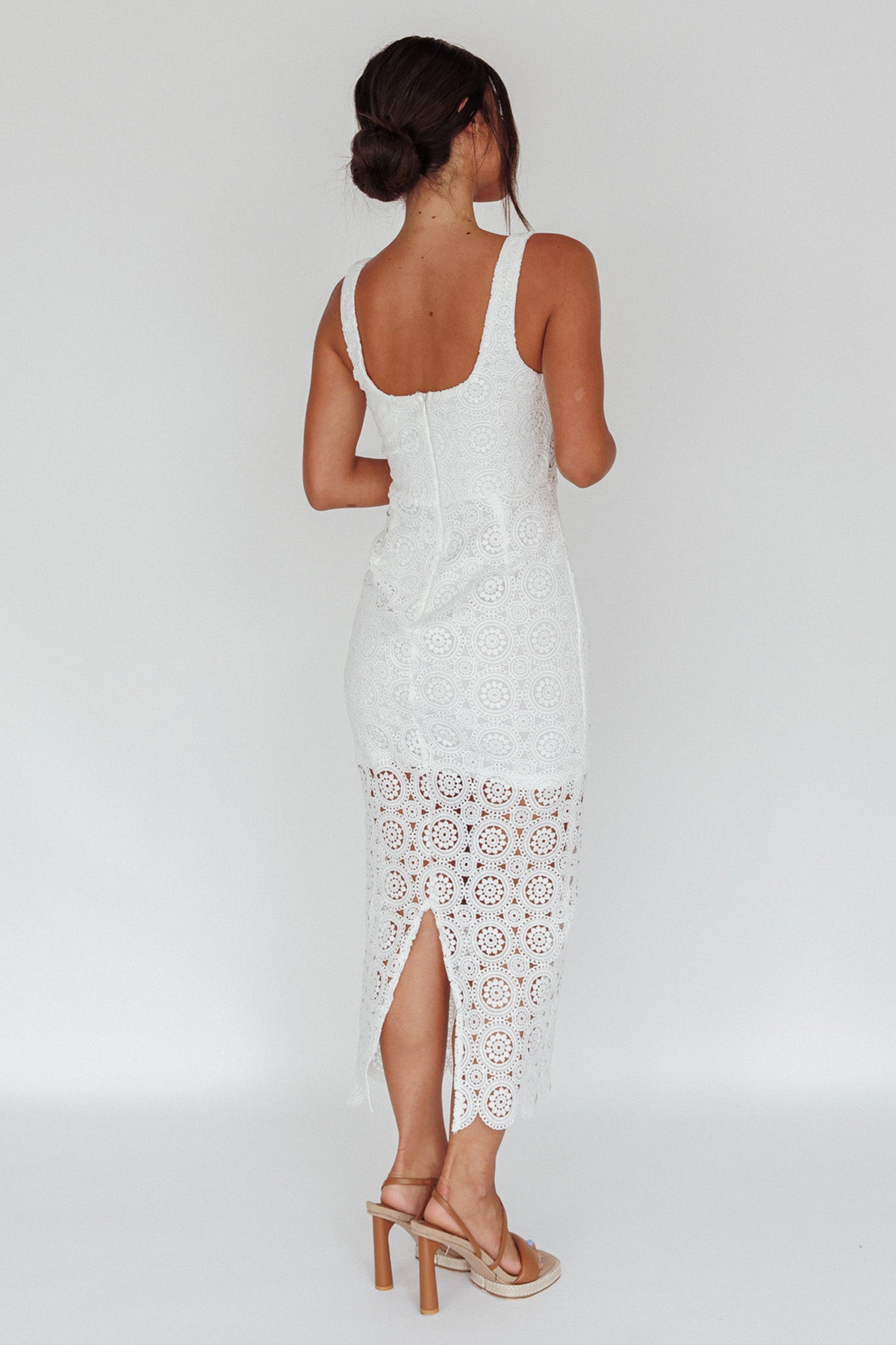 Shop the Milano Crochet Lace Midi Dress White Selfie Leslie