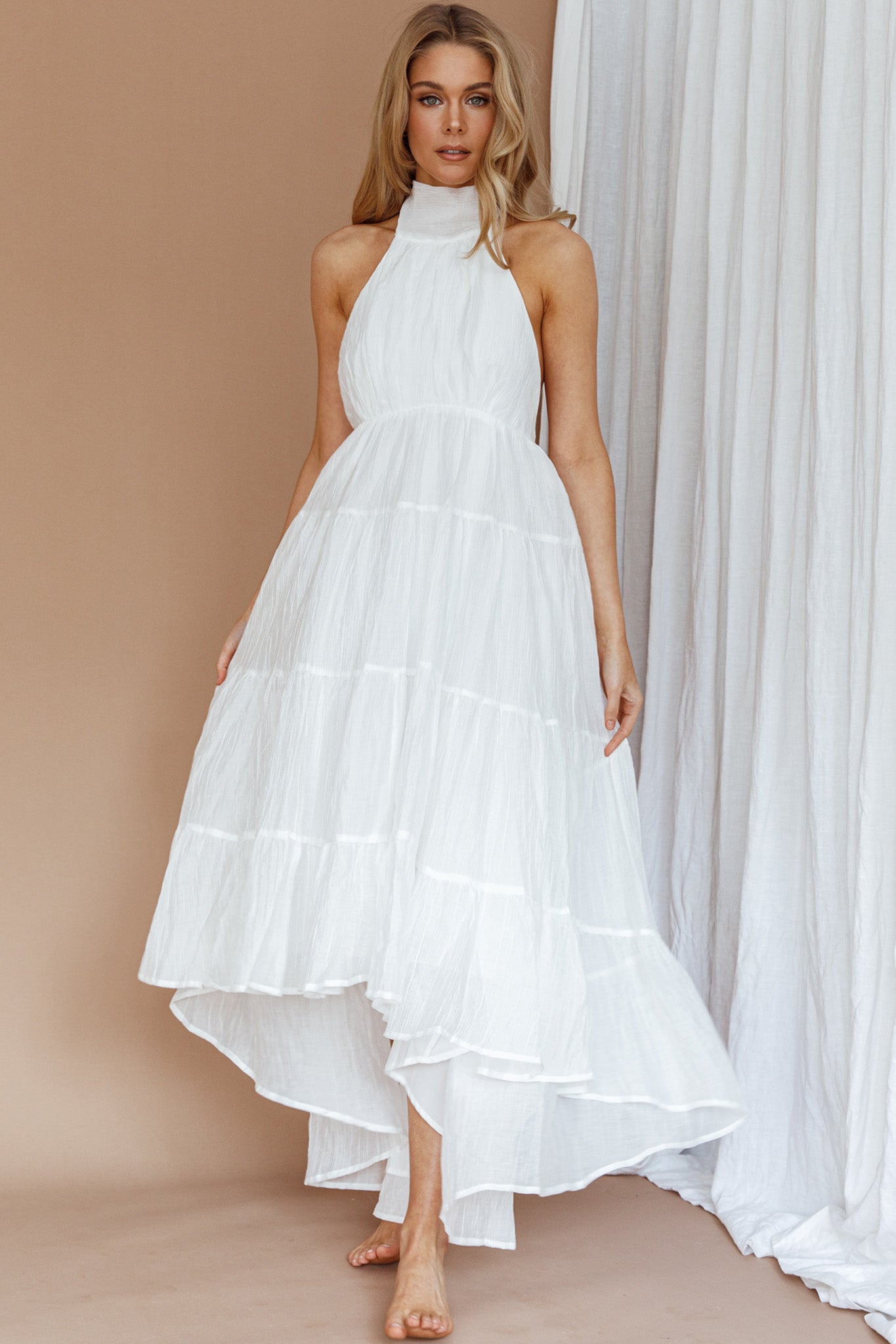 White halter outlet midi dress