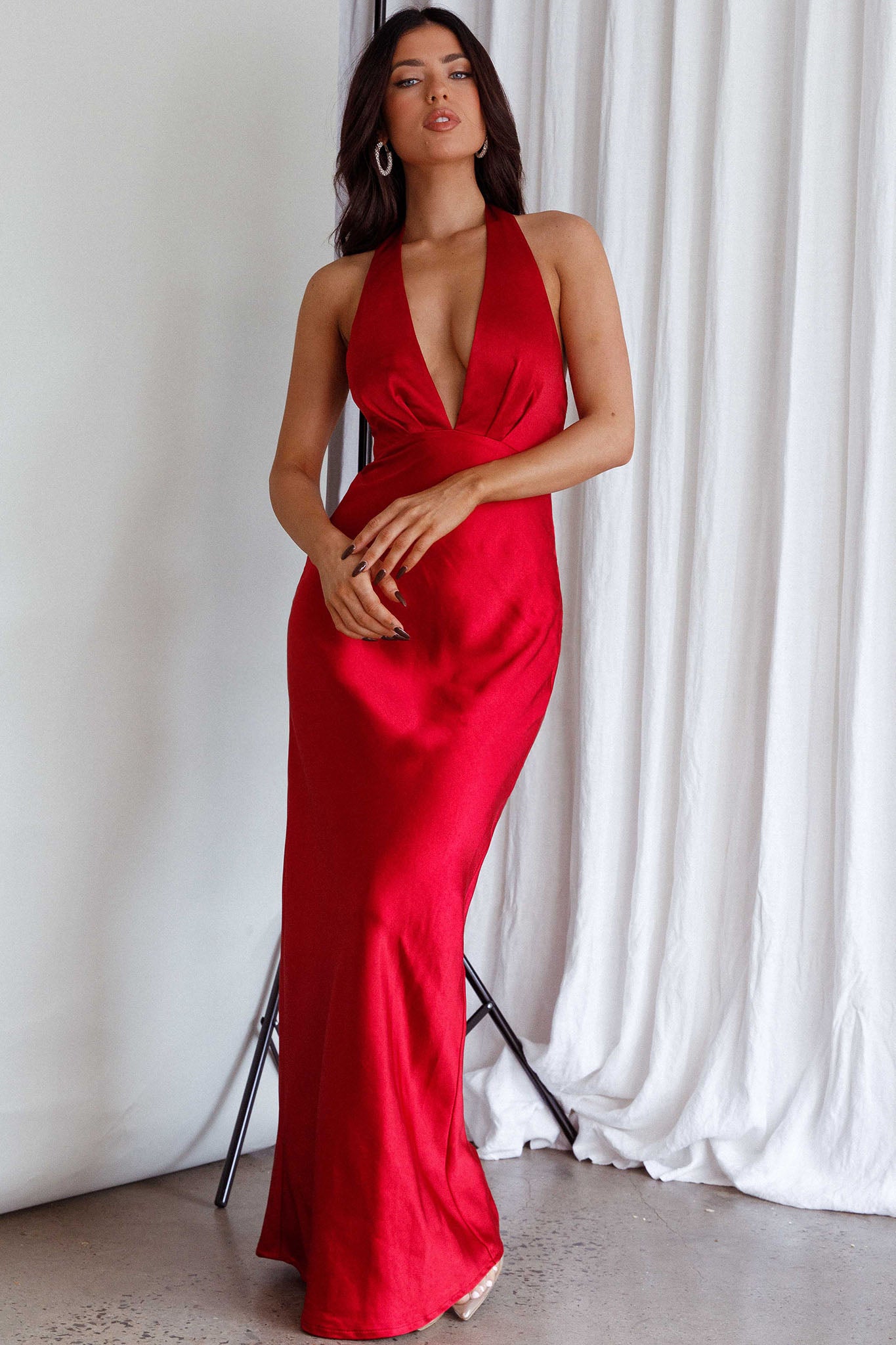 Halter Backless Bow Detail Maxi Dress Red
