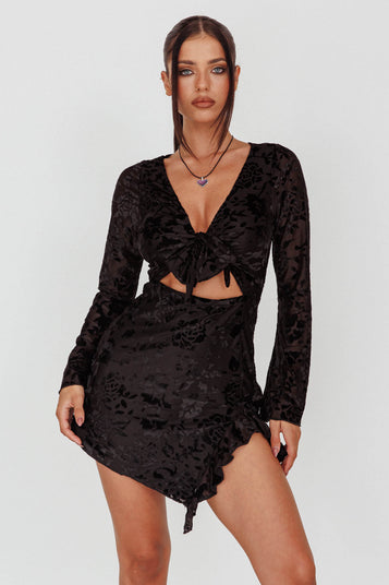 Shop the Adri Bust Tie Mini Dress Velvet Floral Black | Selfie Leslie