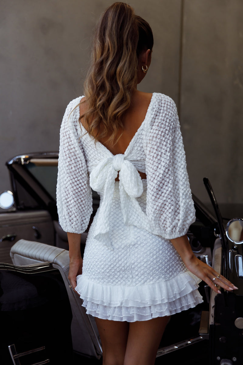 Shop the Abby Frill Hem Lace Dress White | Selfie Leslie