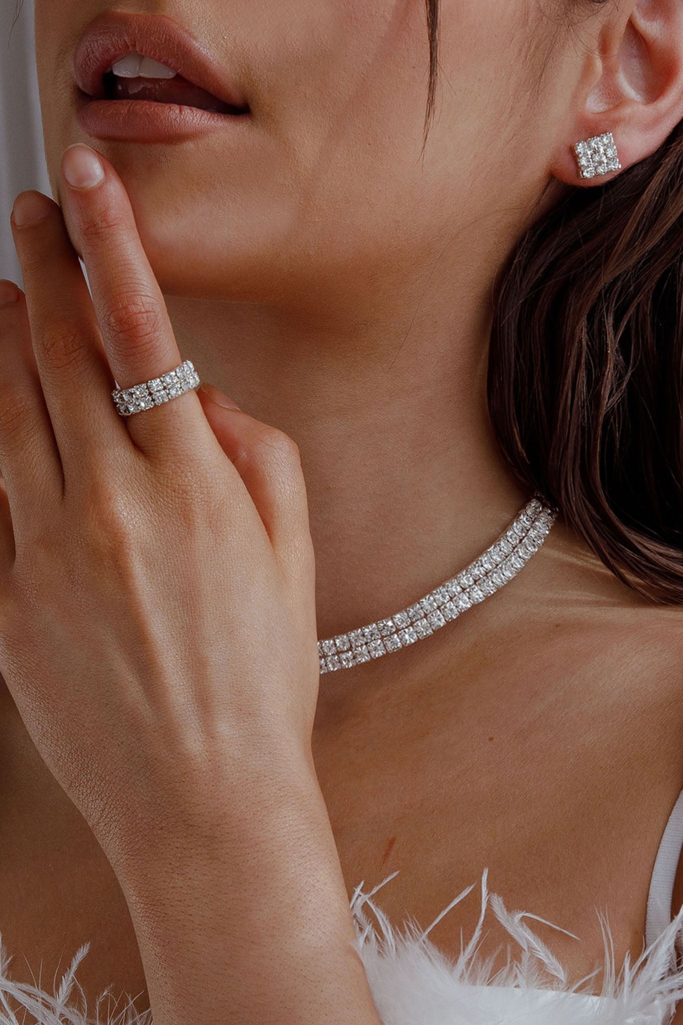 Buy Exquisite diamantÃ© silver princess necklace set Online. – Odette