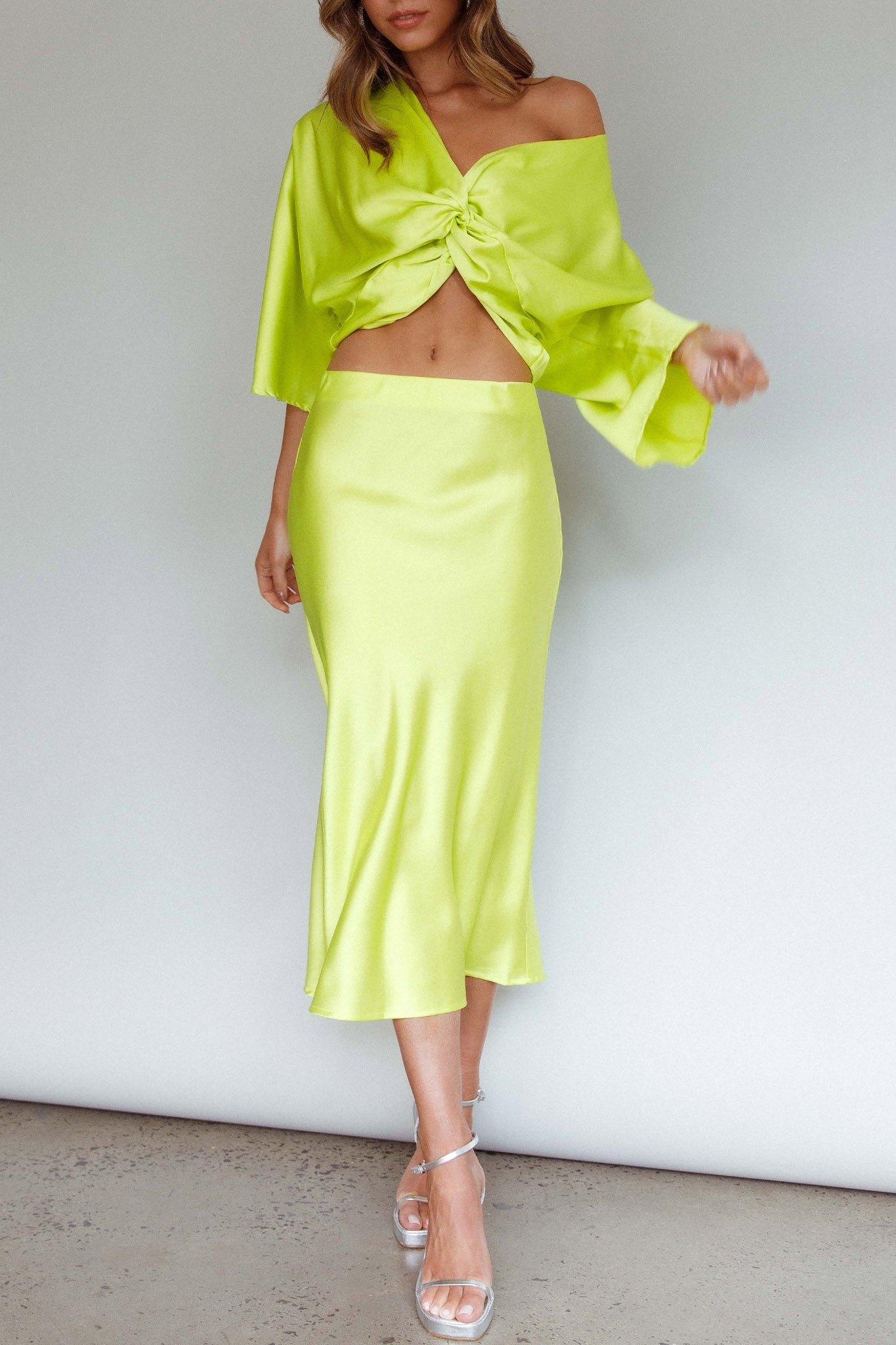 Lolah Satin Midi Skirt Citron