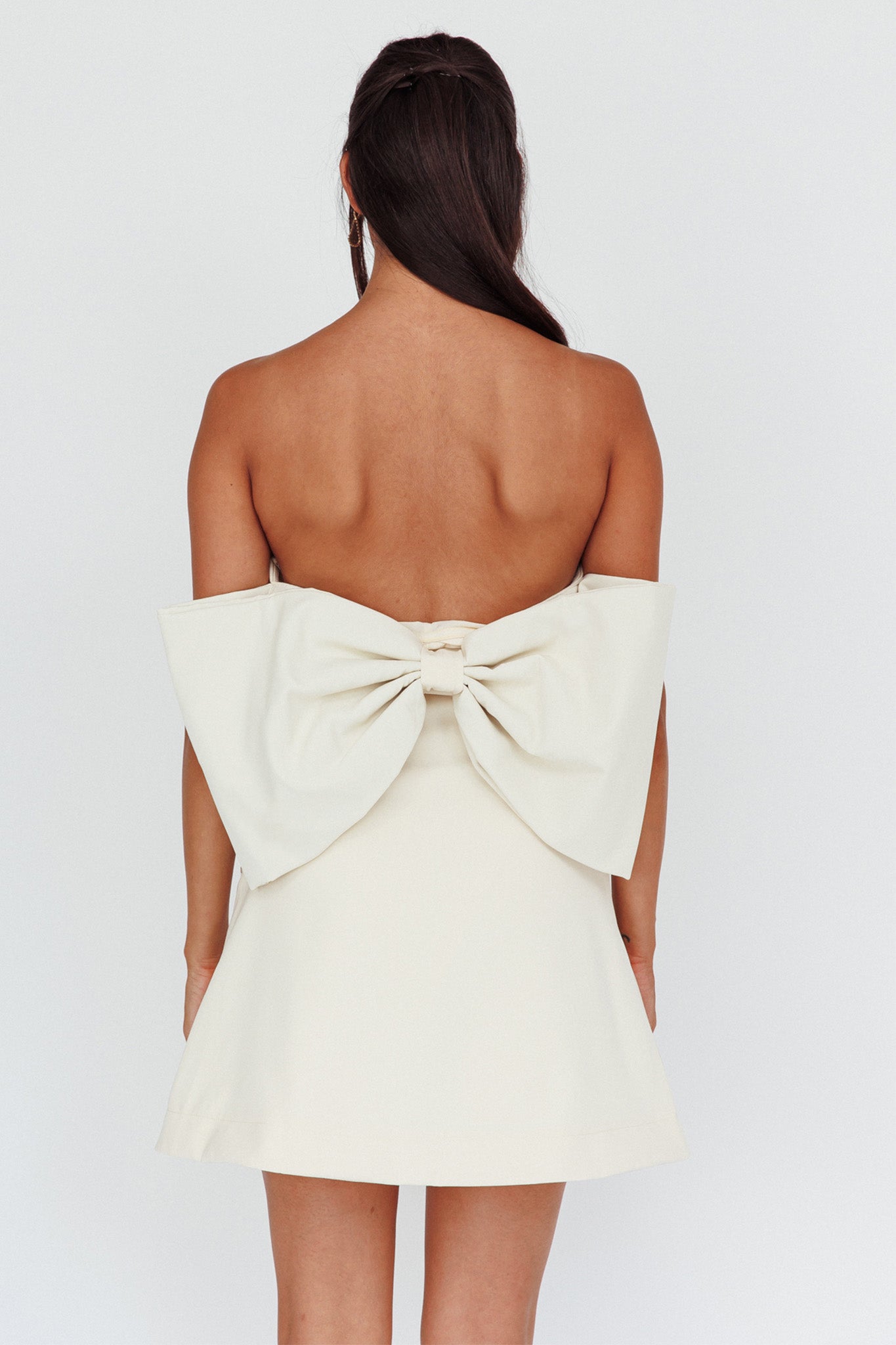 Shop the Made For Love Bow Back Mini Dress Ecru | Selfie Leslie