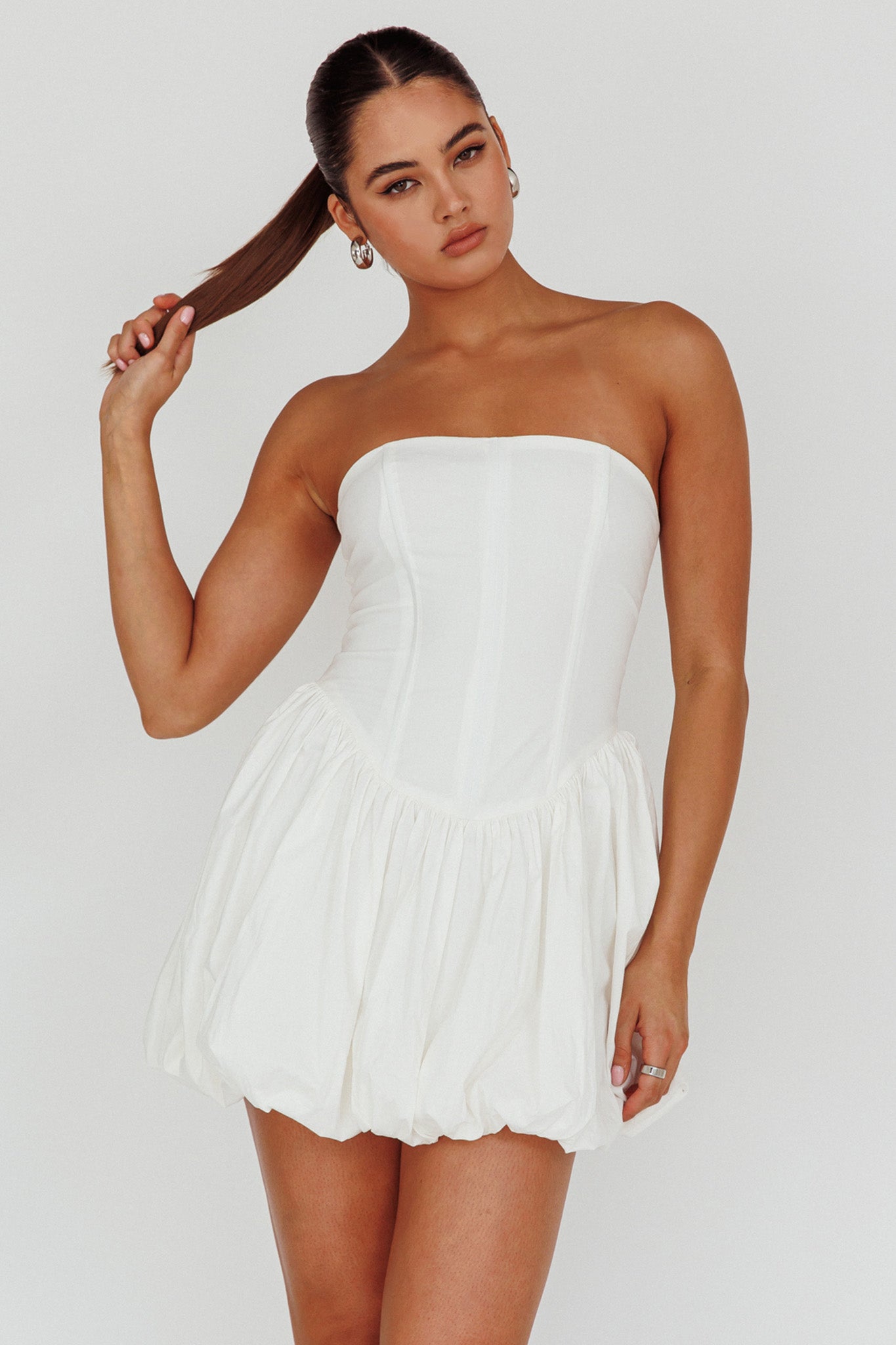 White Strapless Bubble Dress